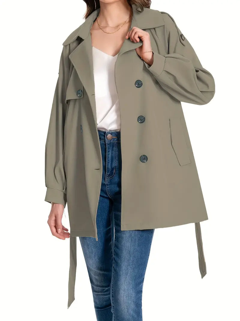 Rerholha | Schicker mittellanger Damen-Trenchcoat - Elegantes Grau mit Gürtel an der Taille