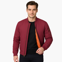 Herren Bomberjacke mit Reißverschluss und Rippbündchen – Karmesinrot