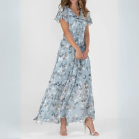 Lidia™ Geblümtes Langarmkleid – Blau