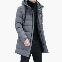 Herren Steppjacke Lang mit Kapuze und Reißverschluss – Grau