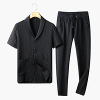 Herren Sommer Loungewear Set mit Knopfleiste und Jogginghose – Schwarz