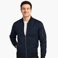 Herren Bomberjacke mit geripptem Saum und Ärmeltasche – Dunkelblau