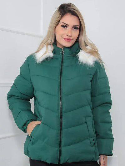 Leynira | Grüne Steppjacke mit Fellkapuze