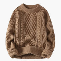 Damenpullover mit Rundhalsausschnitt und Zopfstrick-Oberfläche – Braun