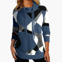 Damen Kapuzen pullover mit geometrischem Print, Kordelzug und langen Ärmeln – Blau