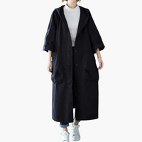Damen Oversize Trenchcoat mit Kapuze und großen Taschen – Schwarz