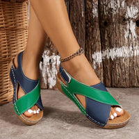 Karla | Damen Orthopädische Kreuzriemen Sandalen Komfort Sommer Aktiv – Grün mit Blau