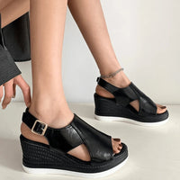 Stefanie | Damen Plattform Sandalen Metallic Glamour Komfort Sommer – Schwarz