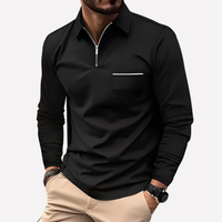 Herren Langarm-Polohemd mit Brusttasche – Schwarz