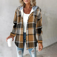 Sommerjacke für Damen - Leichte Karojacke mit Kapuze – Braun