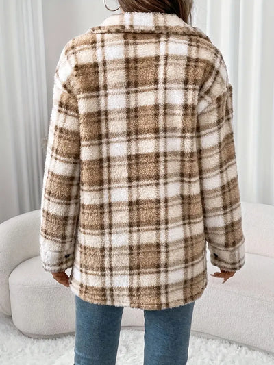 Climira | Eleganter karierter Fleecemantel für Damen – Beidseitig wärmend