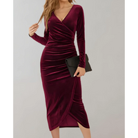 Damen Langärmeliges Wickelkleid | Midi – Rot