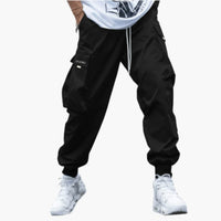 Herren-Cargo-Joggerhose mit Kordelzug und elastischen Bündchen – Schwarz