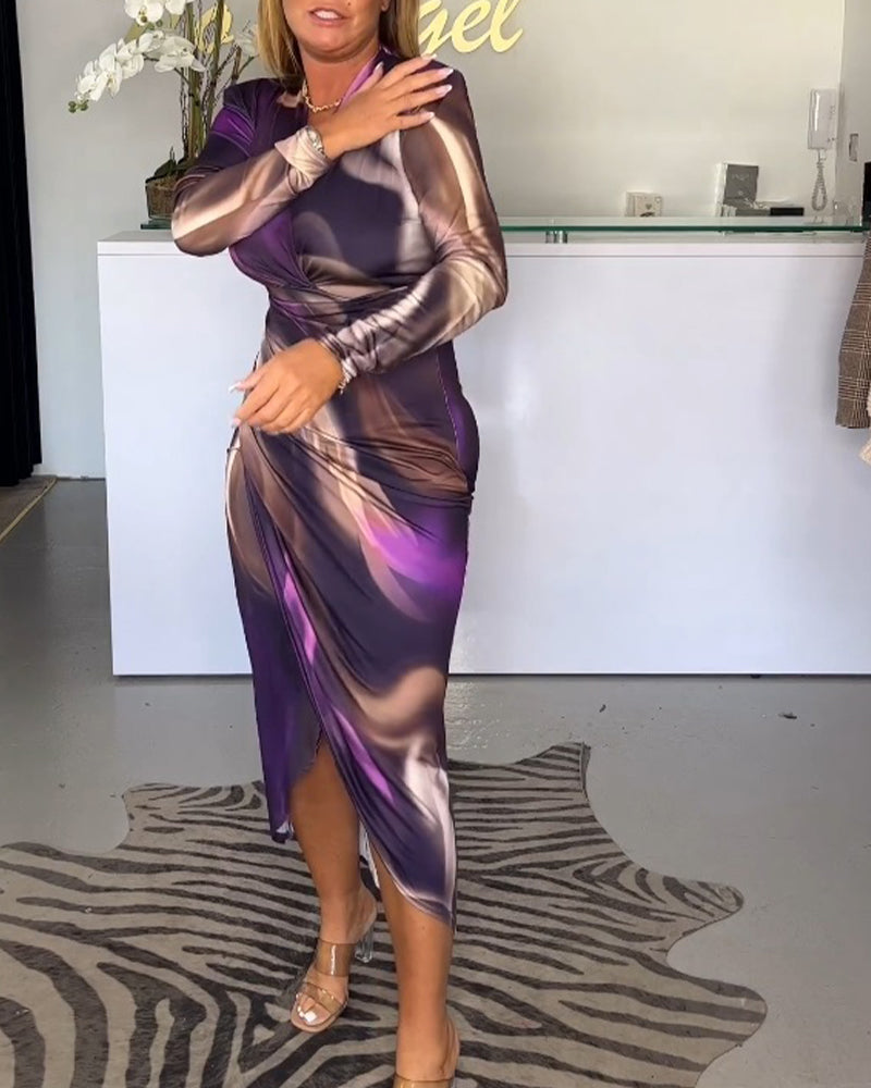 Daphne - Sexy tiefes V-Ausschnitt Langarmkleid