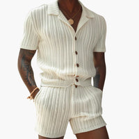 Herren Sommer-Set aus Strick mit Polohemd und Shorts – Elfenbein