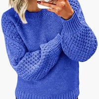 Damen pullover mit strukturierten Ärmeln und geripptem Saum – Blau