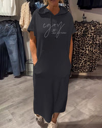 Saskia™ | Lässiges Hoodiekleid – Schwarz