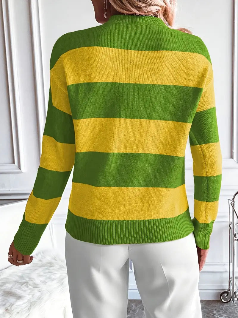 Seylah | Stripe Color Block Sweater, Lässiger Langarmpullover mit Rundhalsausschnitt