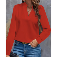 Damen V-Ausschnitt Langrarm Bluse | Bequeme – Rot