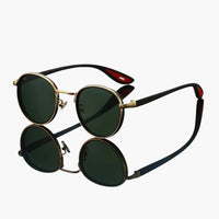 Damen Sonnenbrille mit rundem Metallrahmen und UV400 Schutz – Goldschwarz