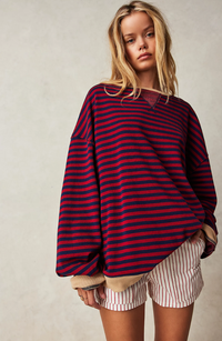 Anika™ | Gestreifter Pullover in Übergröße – Schwarz & Rot