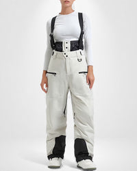 Wasserdichte Skihose für Damen mit hoher Taille und verstellbaren Trägern – Weiß