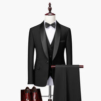 Dreiteiliger Slim-Fit-Anzug für Herren mit Sakko mit fallendem Revers – Schwarz