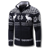 Lorenzo | Winter Herren Jacquard Pullover mit Reißverschluss und Stehkragen – Noir