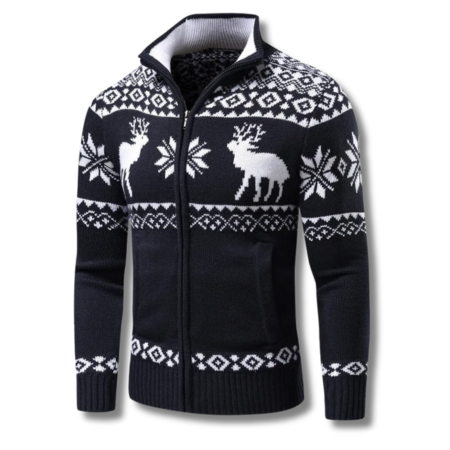 Lorenzo | Winter Herren Jacquard Pullover mit Reißverschluss und Stehkragen