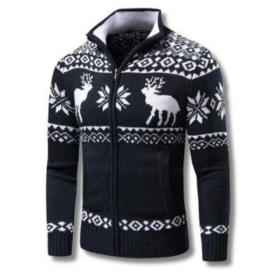 Lorenzo | Winter Herren Jacquard Pullover mit Reißverschluss und Stehkragen