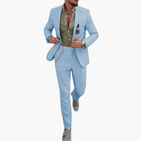 Herren Sommeranzug mit Knopfverschluss und schmaler Passform – Himmelblau