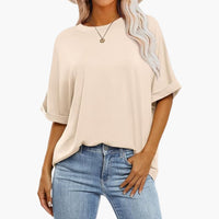 Damen Oversize T-Shirt mit Rundhalsausschnitt und kurzen Ärmeln – Beige