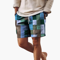 Herren Badeshorts mit elastischem Bund und mehrfarbigem Blockmuster – Blau