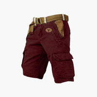 Sommer Cargo Shorts für Herren - Leichte Kurze Wanderhose mit Gürtel für Outdoor – Bordeaux