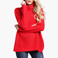 Damen pullover mit Rollkragen und langen Ärmeln – Rot