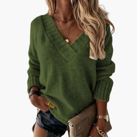 Claudia | Warmer V-Ausschnitt-Pullover – Oliv