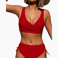 Bikini-Set Zweiteiler - Damen Bademode mit hohem Bund – Rot