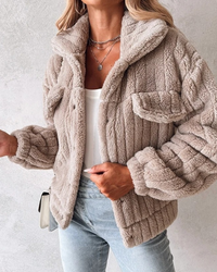 Warmer Damen-Teddy-Mantel | Kurz – Khaki