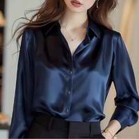 Elegantes Satin-Hemdblusenshirt für Damen | Lange Ärmel – Marine