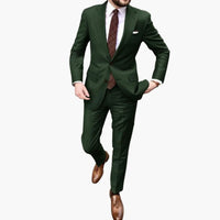 Herren Anzug zweiteilig mit Reverskragen und Slim Fit Hose – Dunkelgrün