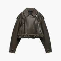 Kurze Bikerjacke für Damen – Grün