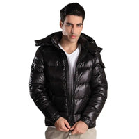 Ushir | Warme Herren-Pufferjacke für den Winter – Schwarz glänzend