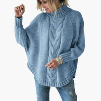 Damen pullover mit Rollkragen und Zopfmuster – Himmelblau