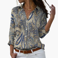 Blumendruck Damen - Bluse mit Knopfleiste und V-Ausschnitt – Grau