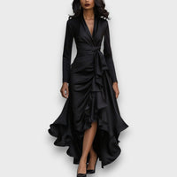 Marcelline – Drapiertes Maxikleid mit Rüschen – Schwarz