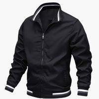 Herren Bomberjacke mit Reißverschluss und Rippkragen – Schwarz