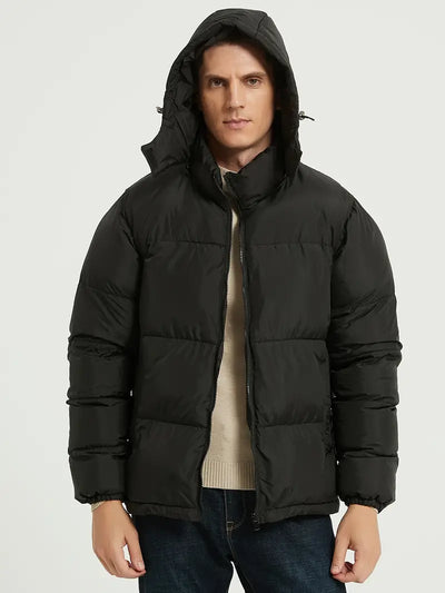 Reigelora | Dicker Herrenmantel mit Kapuze - Casual Style, Solid Black