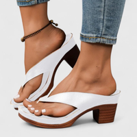 Birgit | Damen Zehentrenner Sandalen Chunky Heel Modern Sommer Trend – Weiß