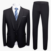 Herren Anzug dreiteilig mit Ein-Knopf Blazer und Weste – Schwarz