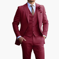 Herren Anzug Dreiteiler mit Weste und schmaler Hose – Rot